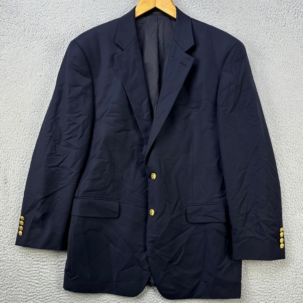Lauren Ralph Lauren Wool Sport Coat Jacket 41R Navy Gold Button Nautical Blazer